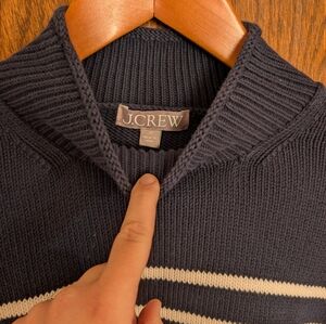 J. Crew Cropped Rollneck Cotton Sweater Striped Jumped Navy White